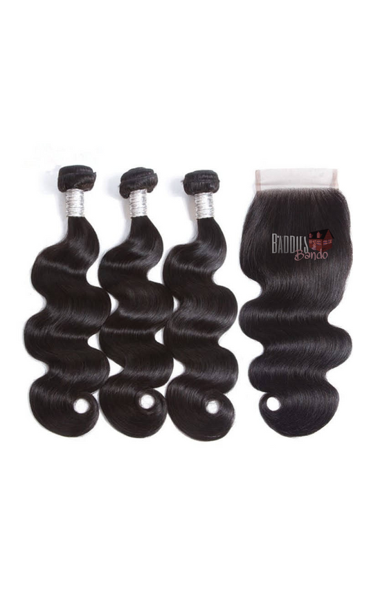 Body wave hd lace closure+ 3 luxury Indian hair bundles