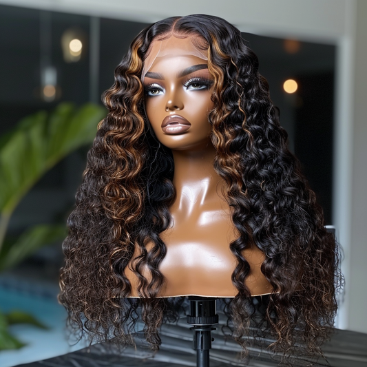 4/27 highlights hd lace deep wave luxury Indian hair wig